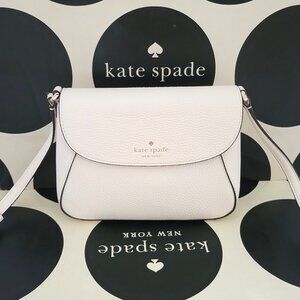 Kate Spade KF364 Monica Pebbled Leather Small Flap Crossbody Handbag Meringue
